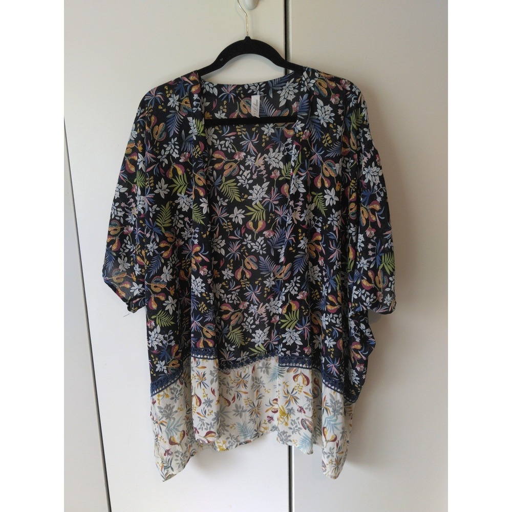 Womens Floral Oversized Boho Kimono Duster Size M/L Lightweight Flowy Open Front